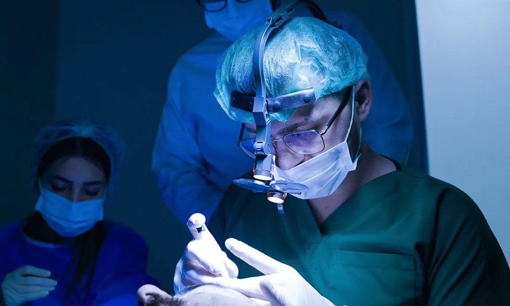 Surgeon performing a medical procedure. Hair Transplant in Turkey