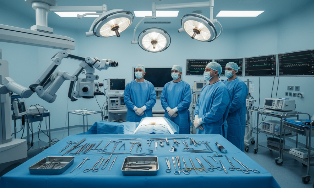 A modern operating theatre prepared for brain surgery