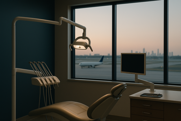 Dentist performing all-on-4 bridge procedure in a modern dental clinic.