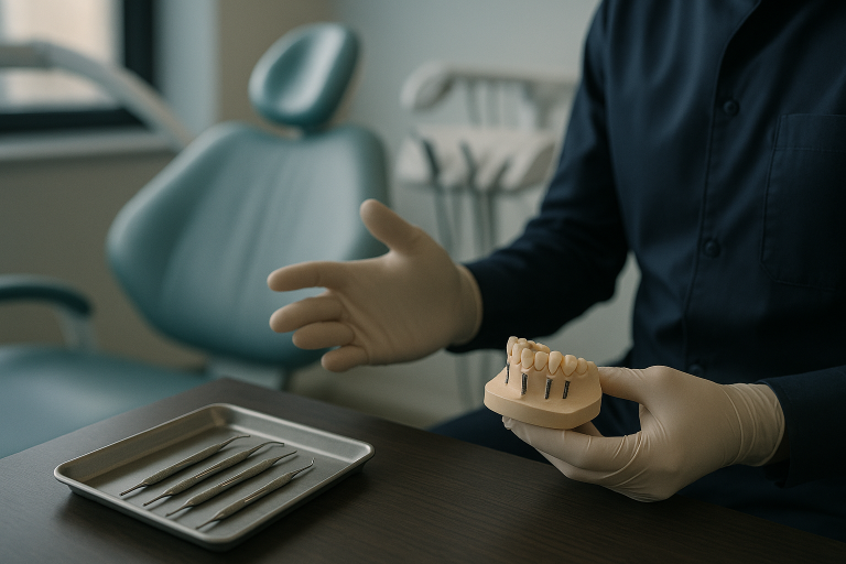 All-on-4 dental solutions discussed in a modern dental clinic setting.