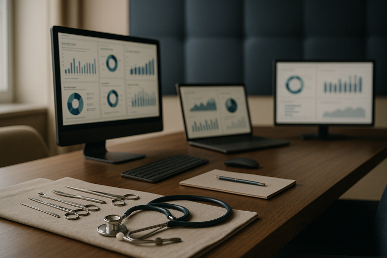 B2B life sciences software LinkedIn marketing lead generation in a modern executive workspace.