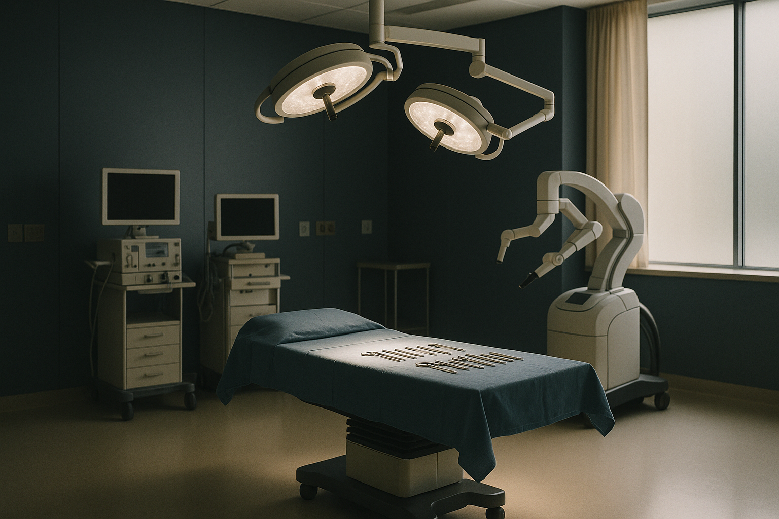 Bariatric surgery operating theatre setup with modern equipment and instruments.