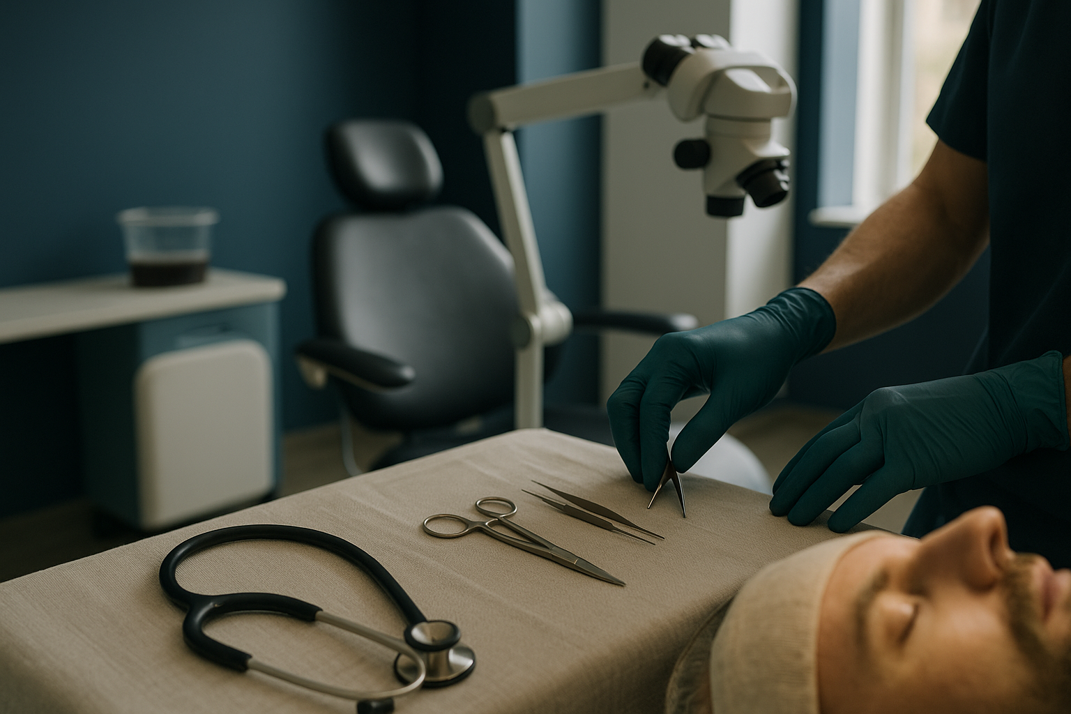 A surgeon performing a beard to scalp hair transplant, showcasing the procedure's precision and technique.
