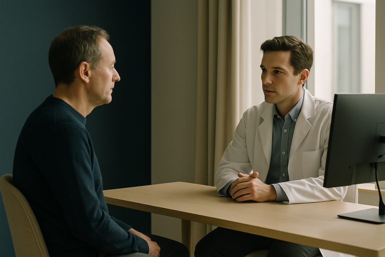 Patient consulting with a doctor about the best hair implant in Turkey.