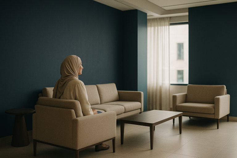 Reception area of a Turkish medical clinic, contextually related to best hair surgeons in Turkey