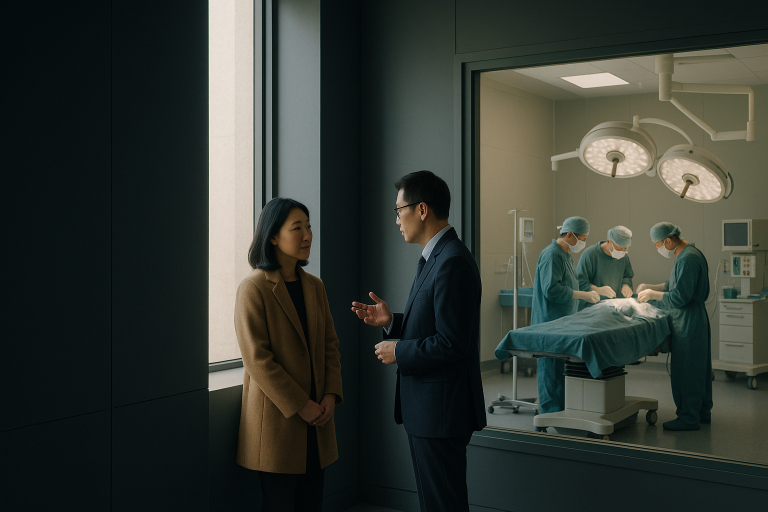 Best plastic surgeons in the world performing surgery in a modern operating theatre.
