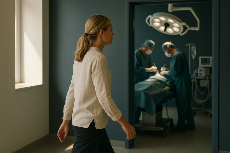 Surgeons performing canthal tilt surgery in an operating theatre.