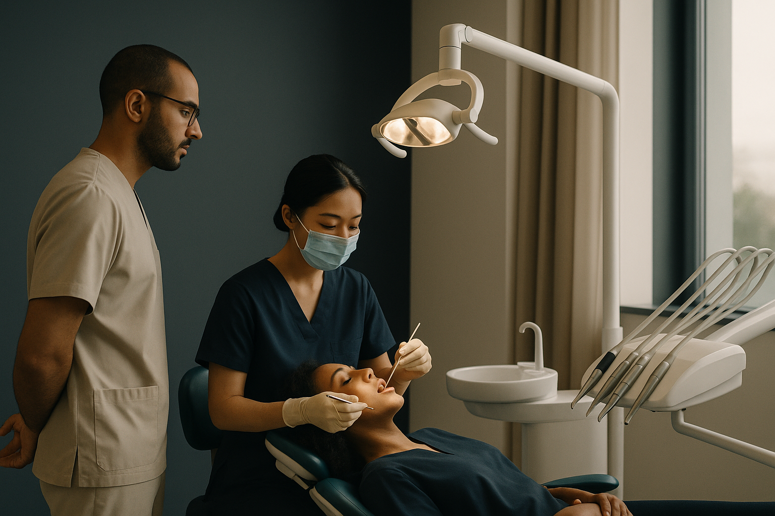 Dentist and patient in a clinic in the cheapest dental work country.