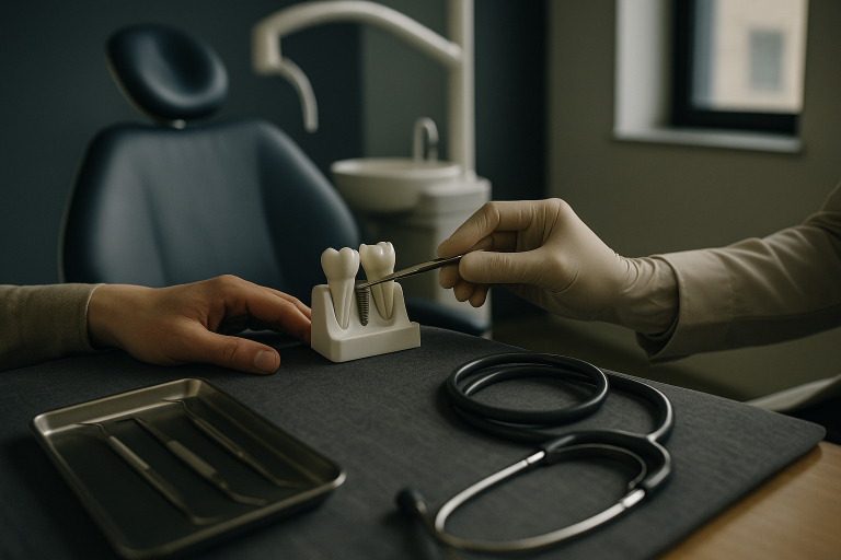 Clear choice dental implants cost discussion in a modern dental clinic.