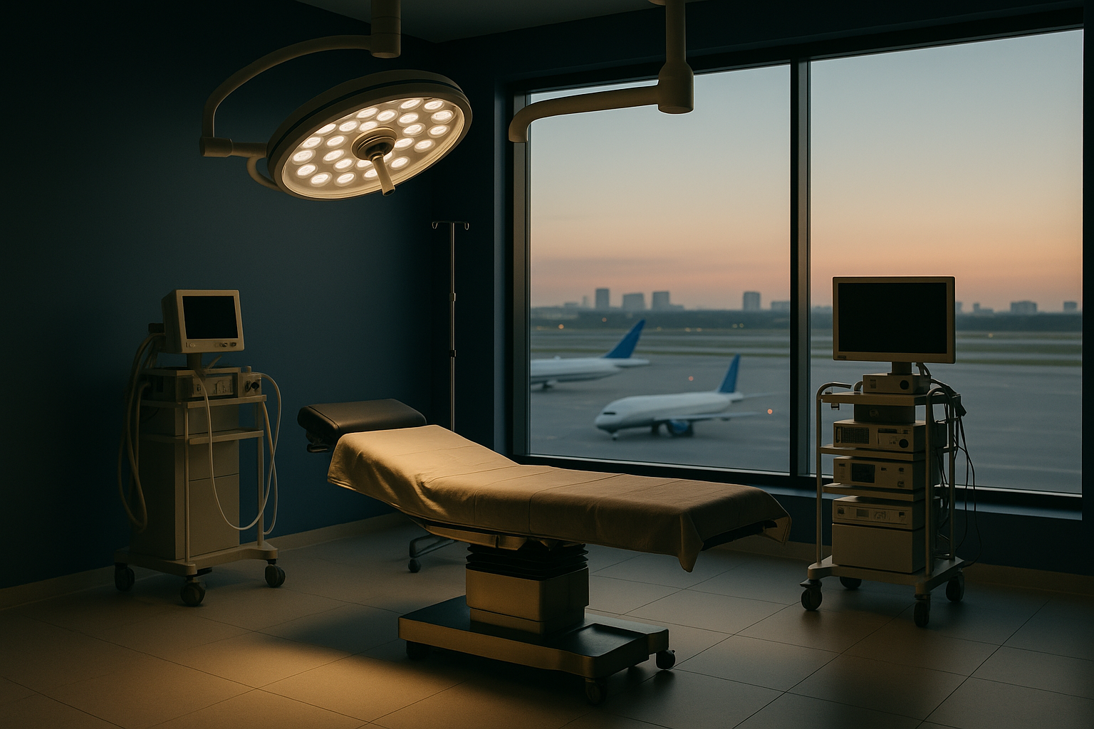 Operating theatre setup for a cosmetic surgery abroad procedure.