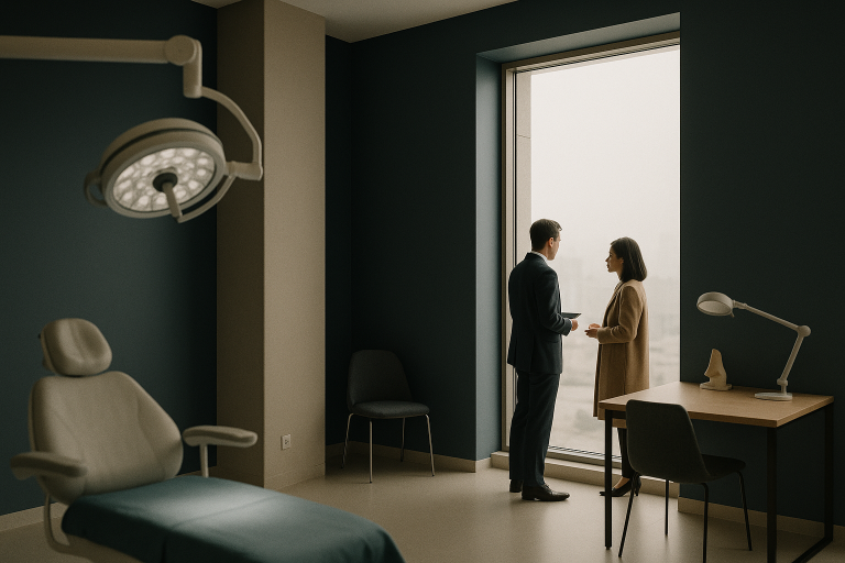 Cost of nose reshaping discussed in a modern cosmetic surgery clinic environment.