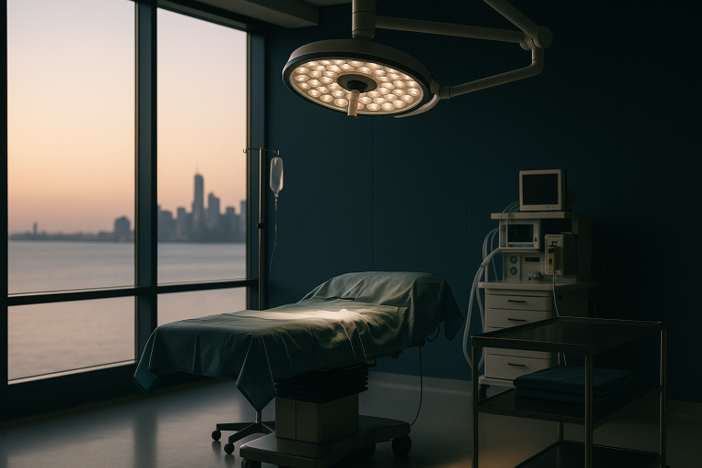 Surgeons performing septorhinoplasty in a modern operating theatre.