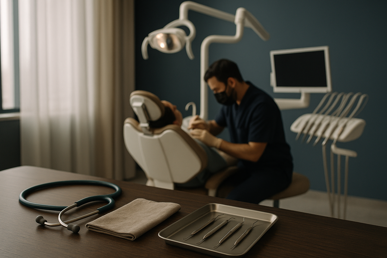 A modern dental clinic in Turkey offering dental crowns, with a dentist and patient in the treatment chair.