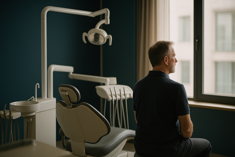 Dental implants Turkey package in a modern Istanbul clinic with a dentist and patient.