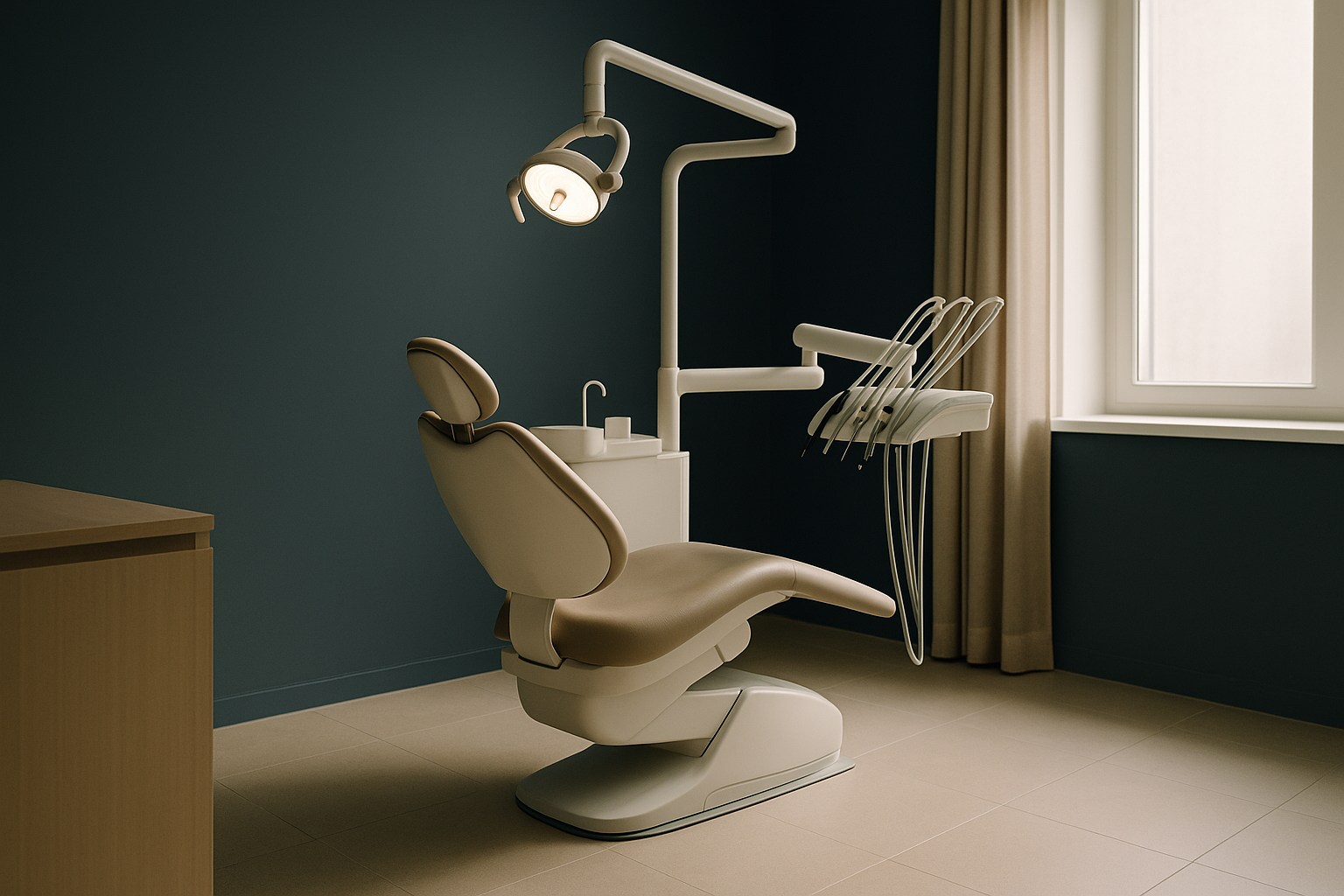 A dentist applying a dental veneer in a modern clinic.