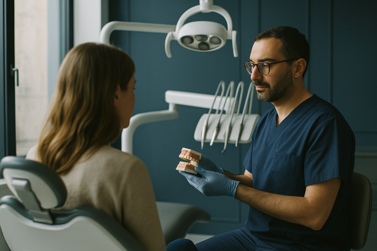 Dentist in Istanbul preparing for a procedure in a modern clinic.