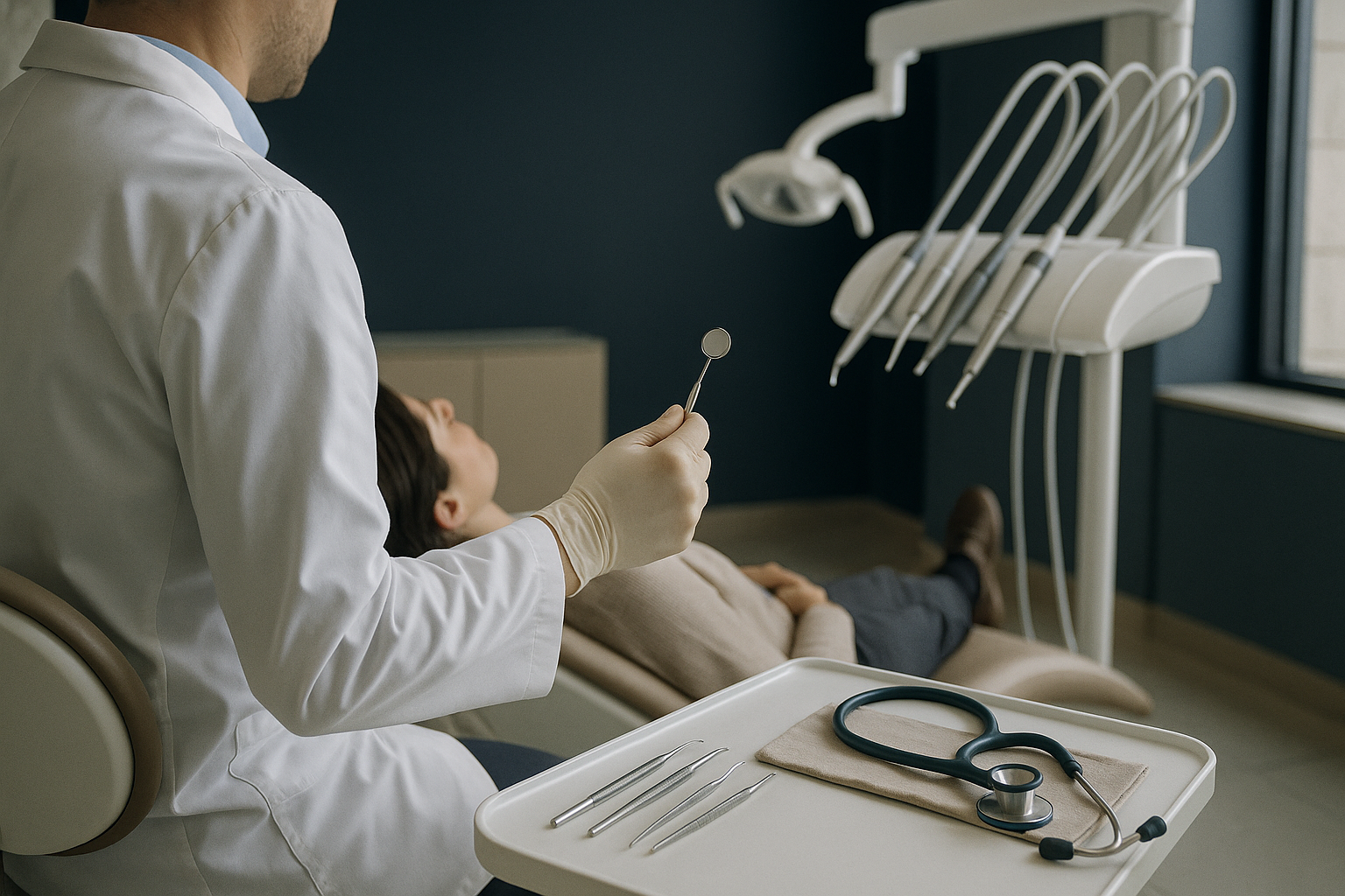 A dentist attending to a patient in a modern Turkish dental clinic, showcasing dentistry in Turkey.