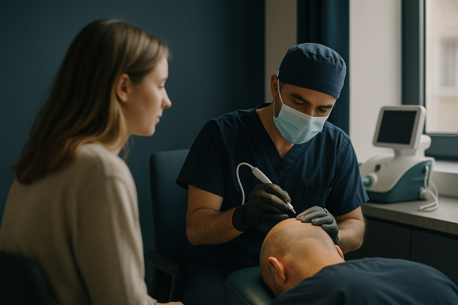 DHI hair transplant Turkey clinic with advanced equipment and patient consultation.