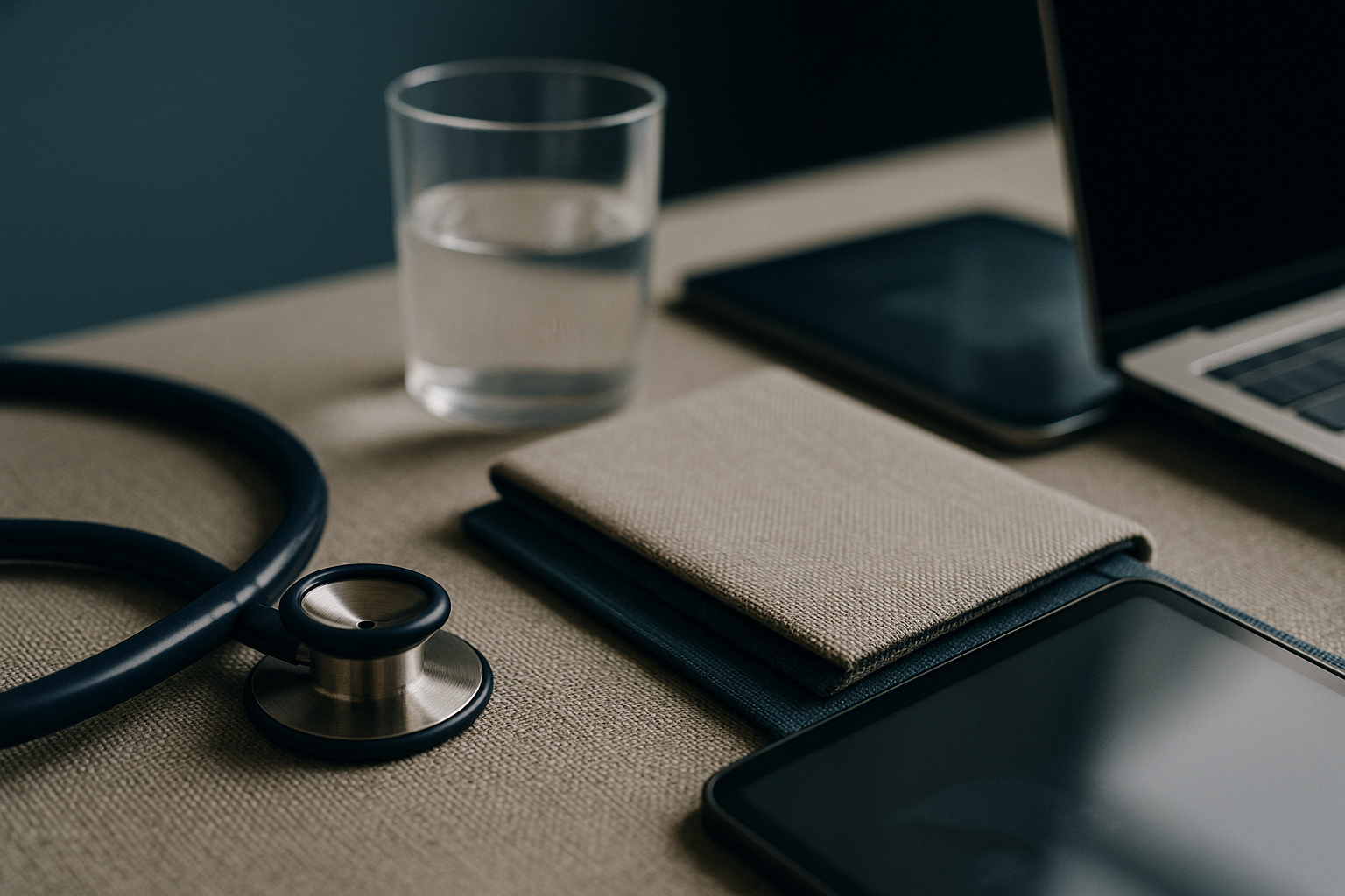 Doctor marketing strategies displayed on digital screens in a modern executive workspace.