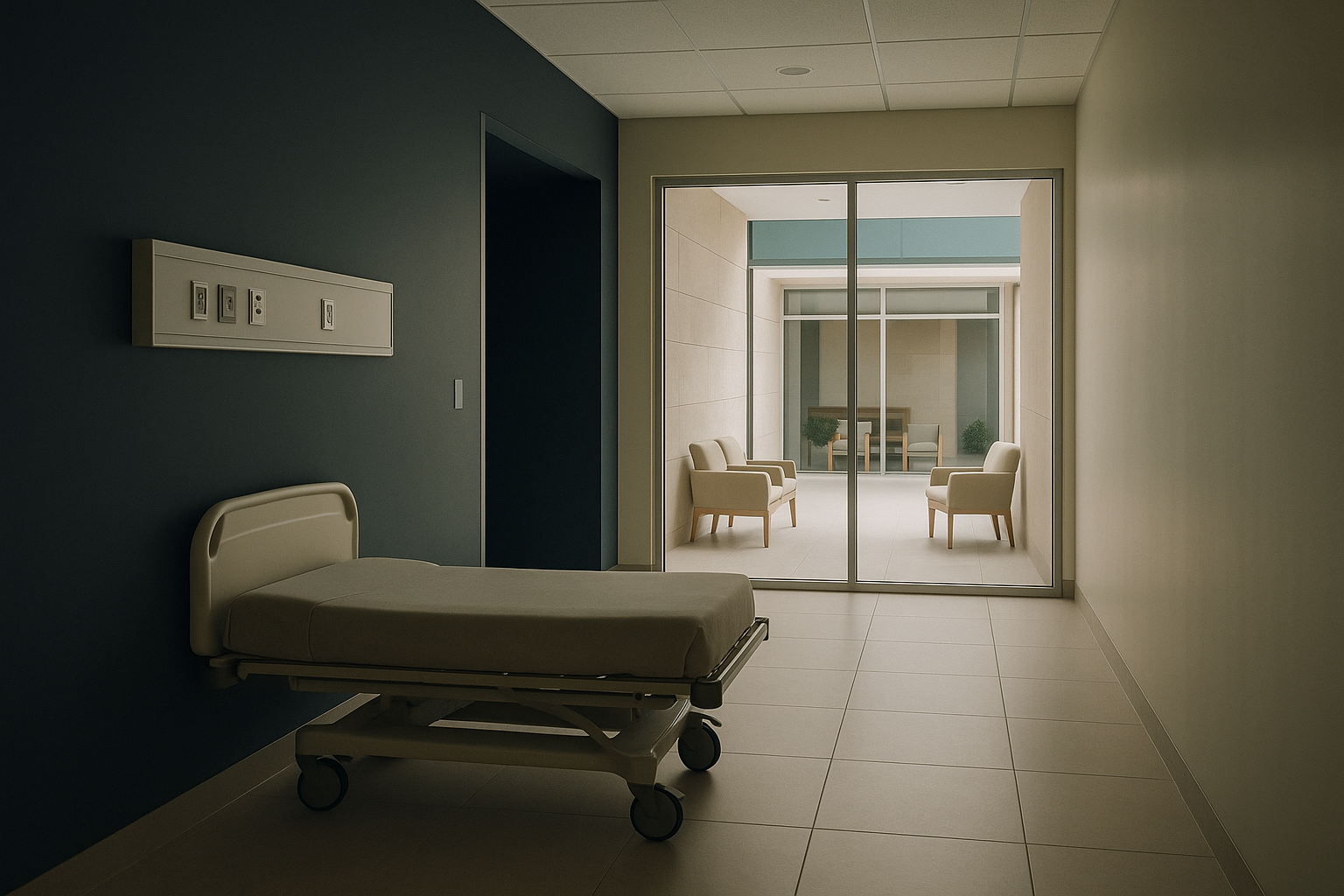 Modern hospital hallway in Mexico, illustrating dr in Mexico healthcare setting.