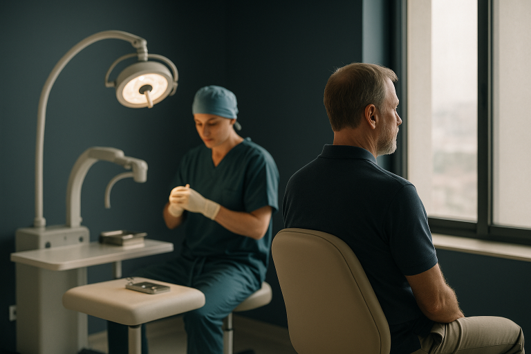 Modern clinic in Turkey for eyebrow reconstruction procedure with advanced equipment.