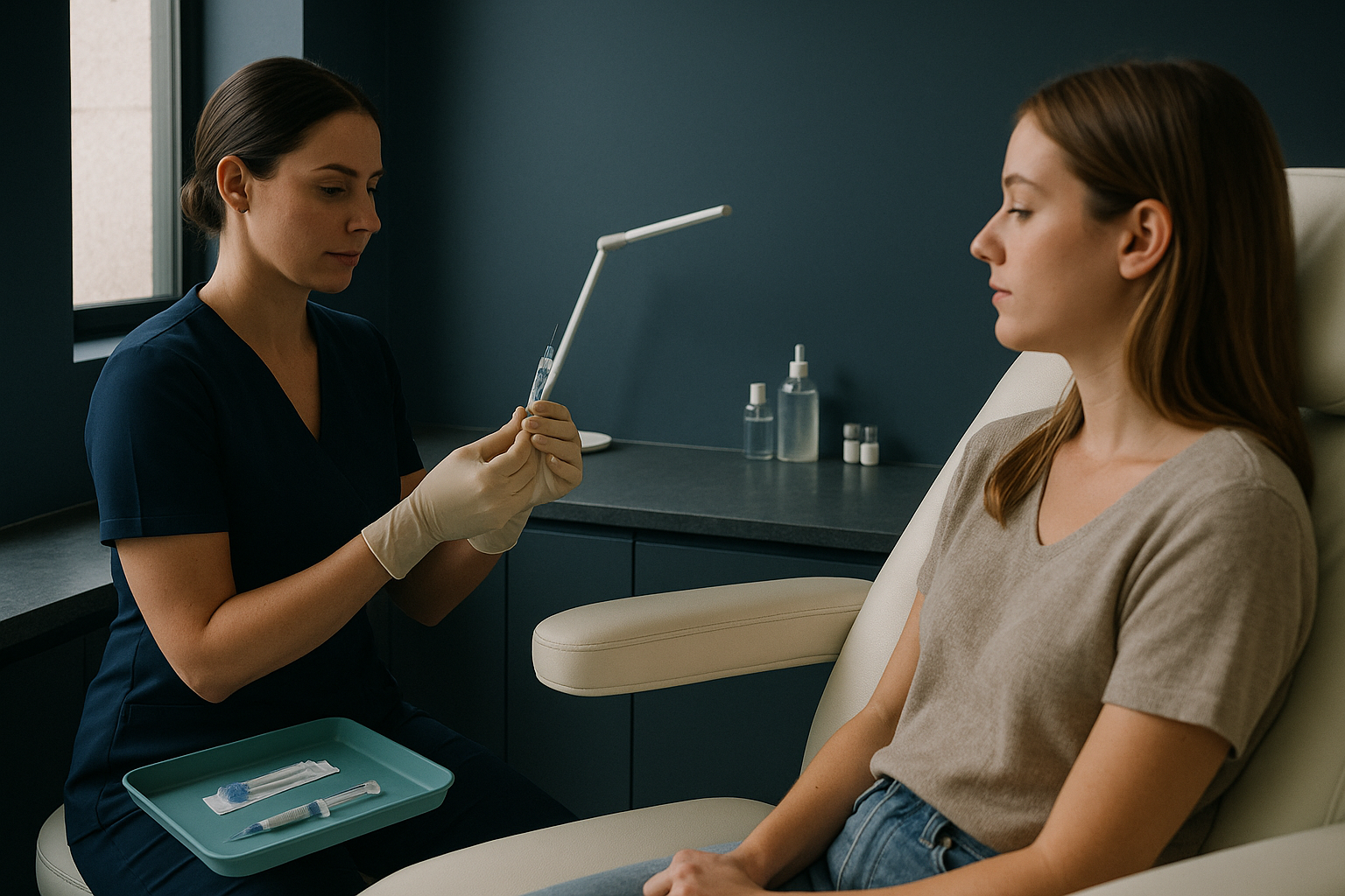 Face fillers before and after treatment in a cosmetic treatment room
