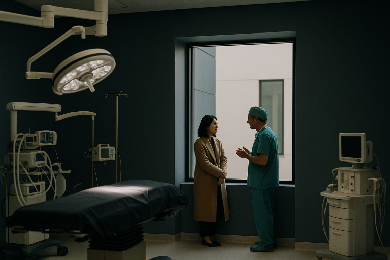 Operating theatre in Turkey preparing for a facelift, illustrating before and after transformation process.