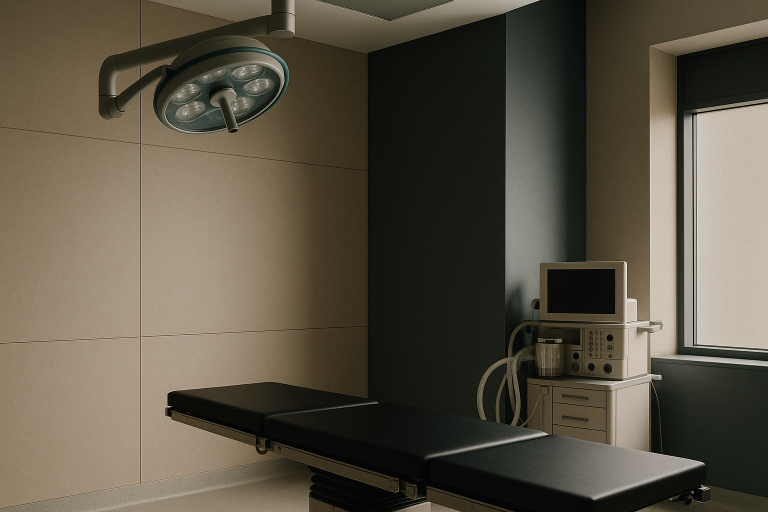 Modern operating theatre in Istanbul for gastric sleeve surgery, with advanced equipment and a multicultural medical team.