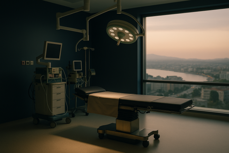 Gastric sleeve surgery in a Turkish hospital operating theatre with advanced equipment.