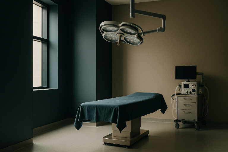 Modern operating theatre in Istanbul prepared for gynecomastia surgery.