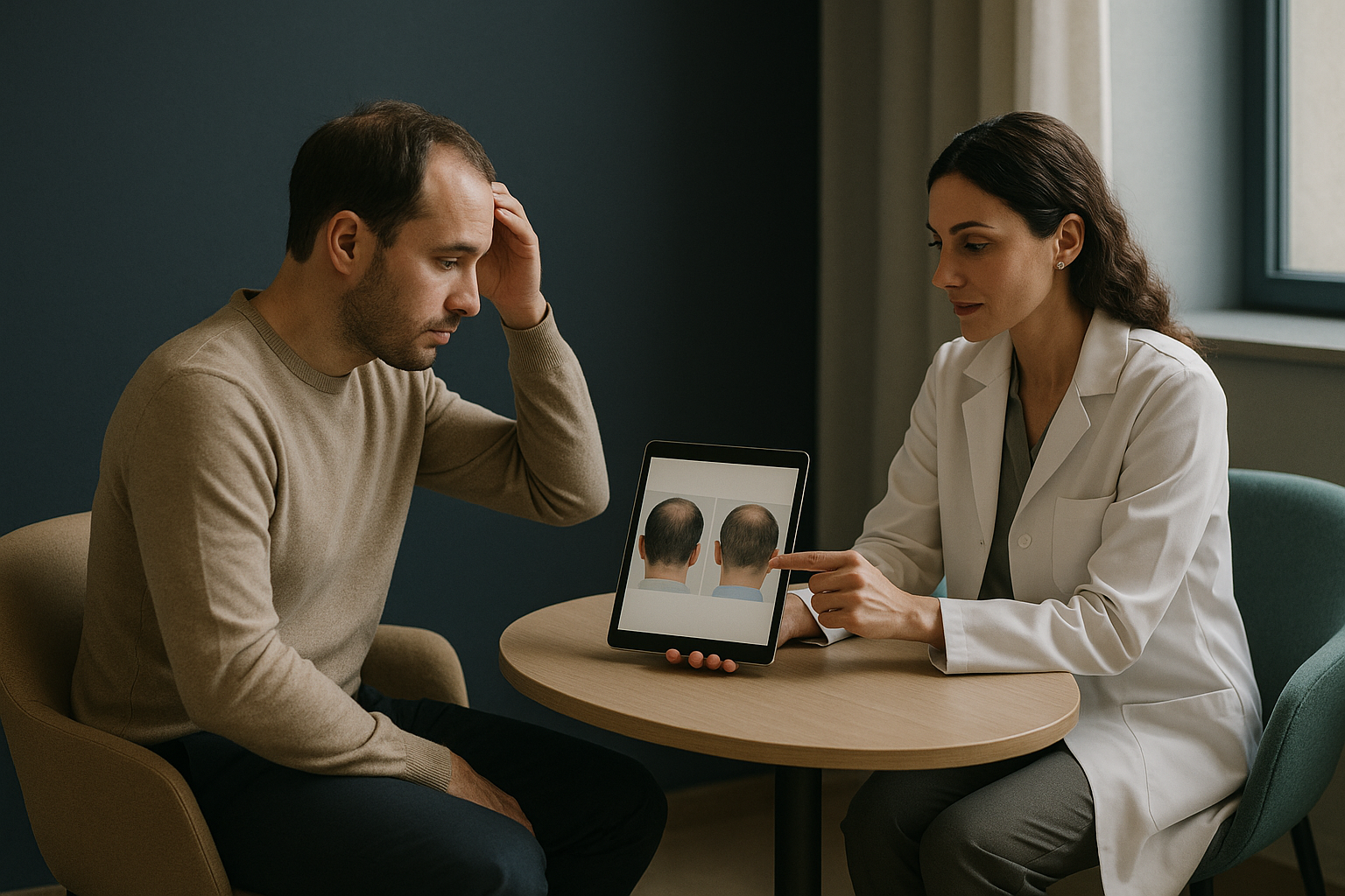Patient and doctor discussing hair plantation in Istanbul.