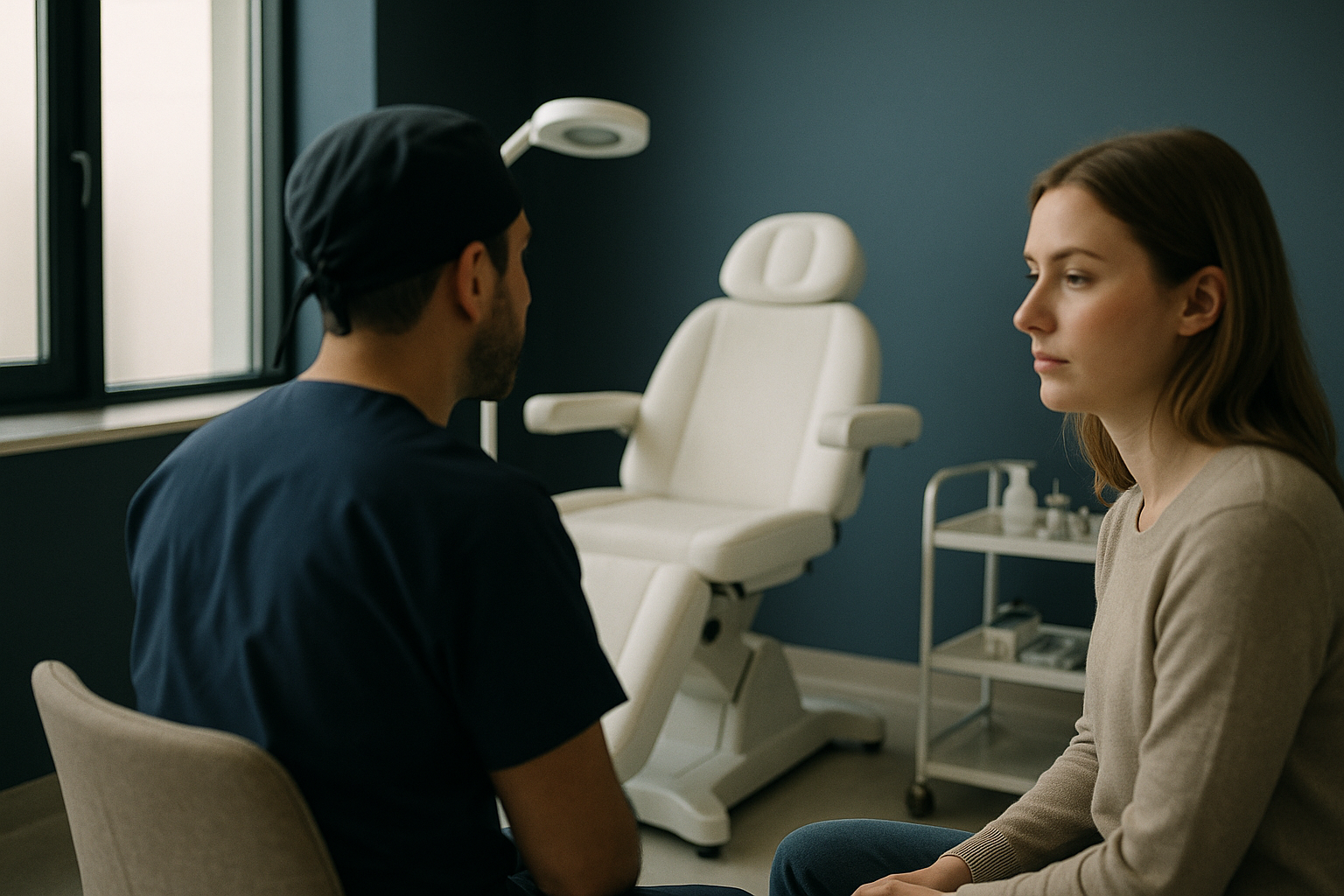 Modern hair transplant clinic in Turkey with medical staff and equipment for hair replacement for men.
