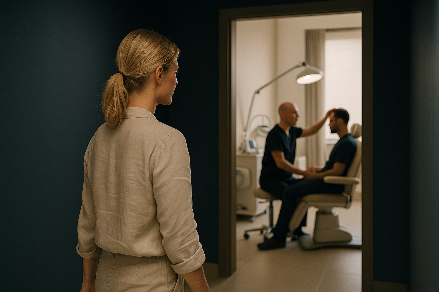 Hair restoration consultation at a hair transplant clinic in Turkey.