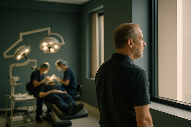 Hair surgery in Istanbul clinic with surgeons performing a procedure