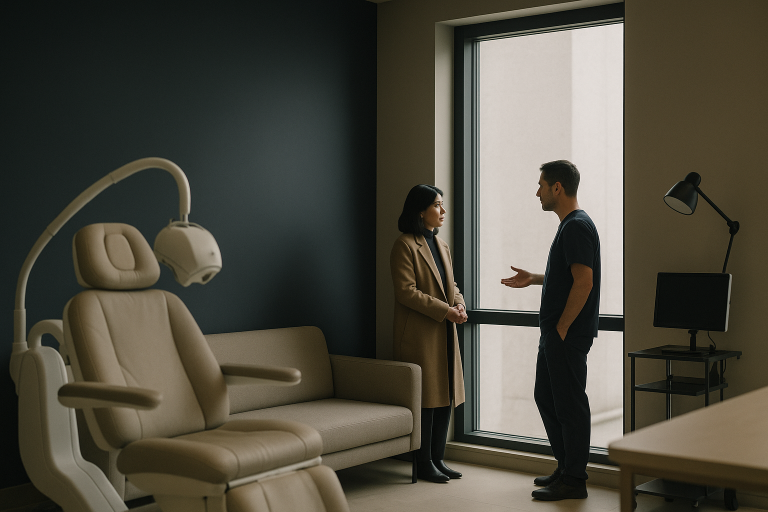Hair transplant clinics in Turkey with modern consultation room.