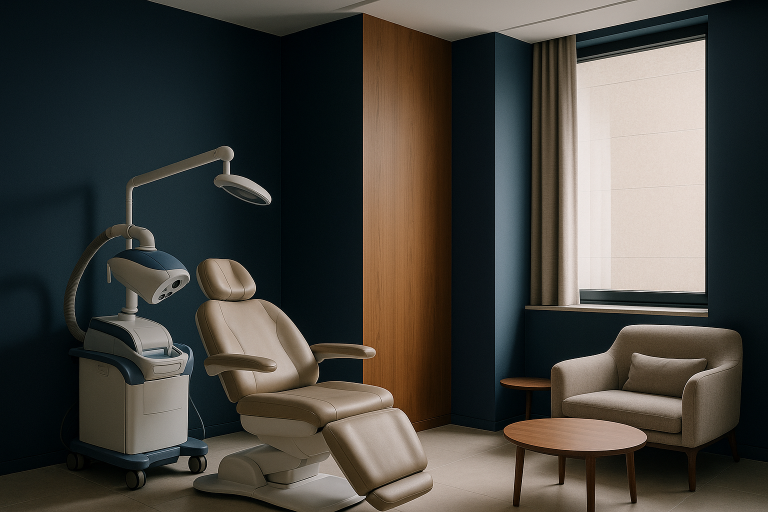 Interior of a hair transplant clinic in Istanbul with advanced surgical equipment.
