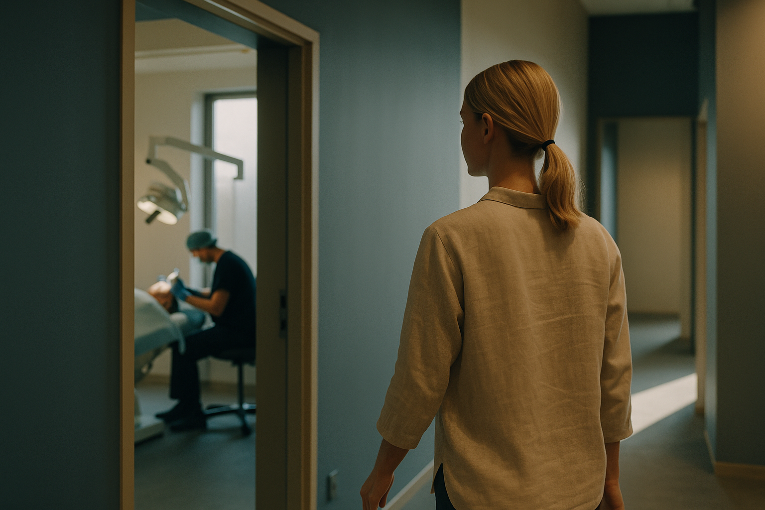 Doctor performing an eyebrow hair transplant in a modern cosmetic surgery clinic.