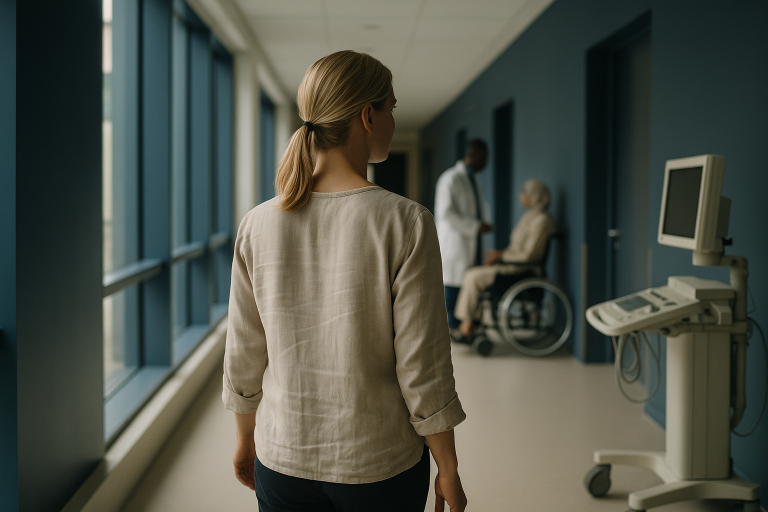International healthcare facility with diverse patients and staff, representing healthcare tourism.