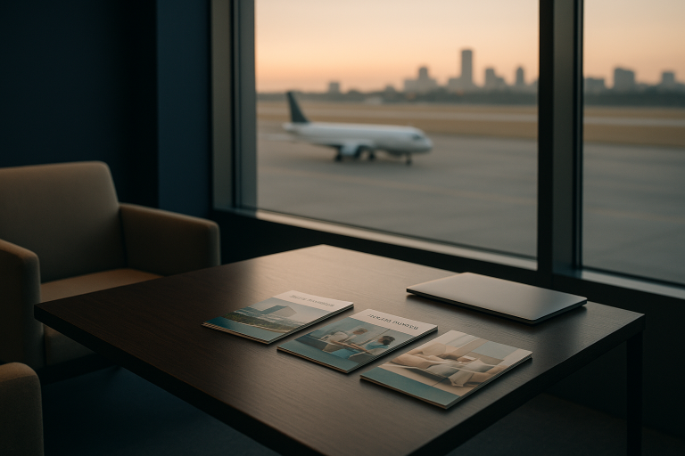 Health tourism companies information in a modern executive workspace.