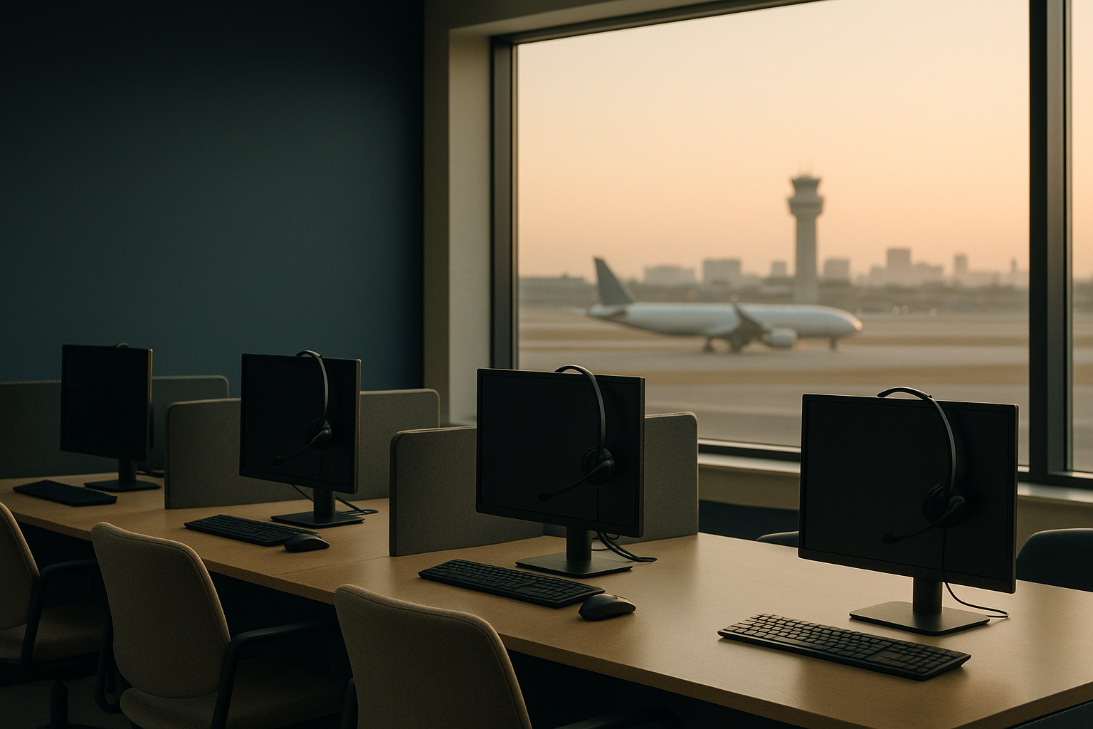 Healthcare call center outsourcing: operators at a modern call center using advanced technology.