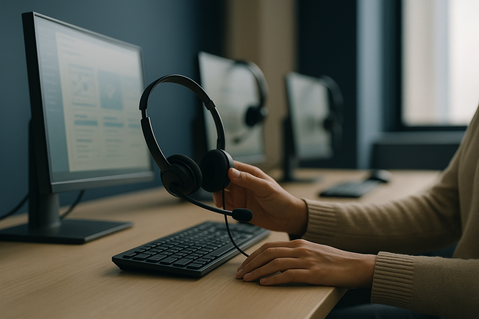 Healthcare call center agents using software to enhance patient interaction services.