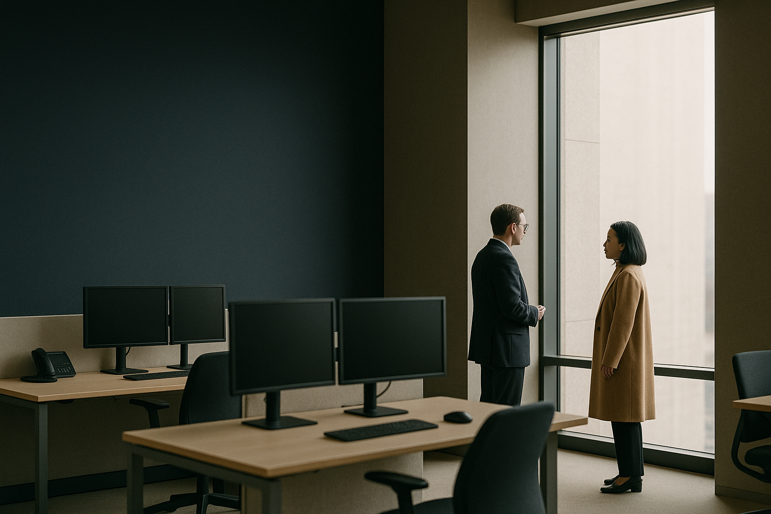 Modern executive workspace for healthcare contact center software implementation.