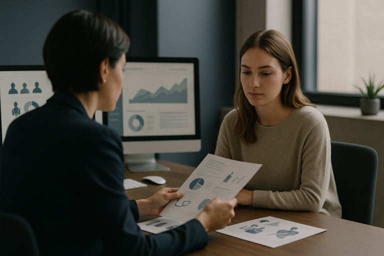Healthcare lead generation services in a modern executive workspace.