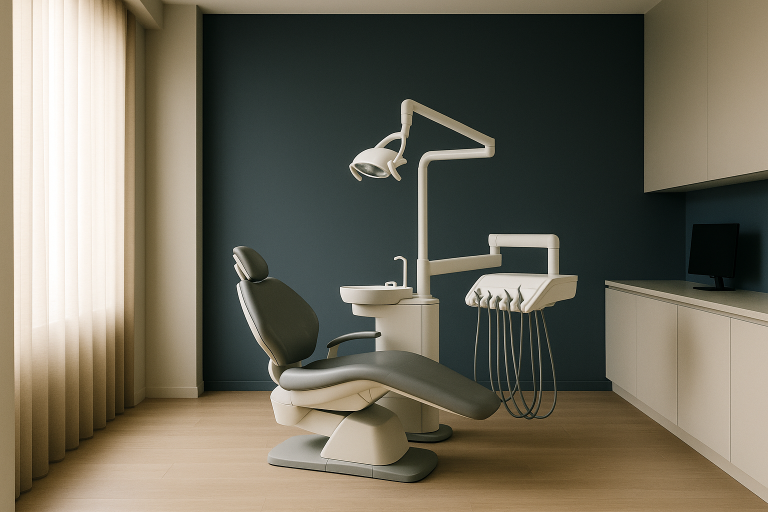 A dentist and patient discussing a Hollywood smile in an Istanbul clinic.