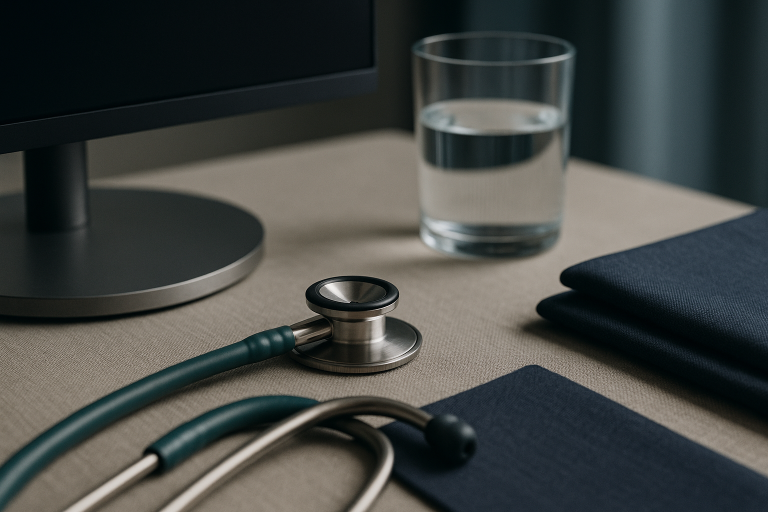 Hospital marketing strategies being discussed in a modern executive workspace.