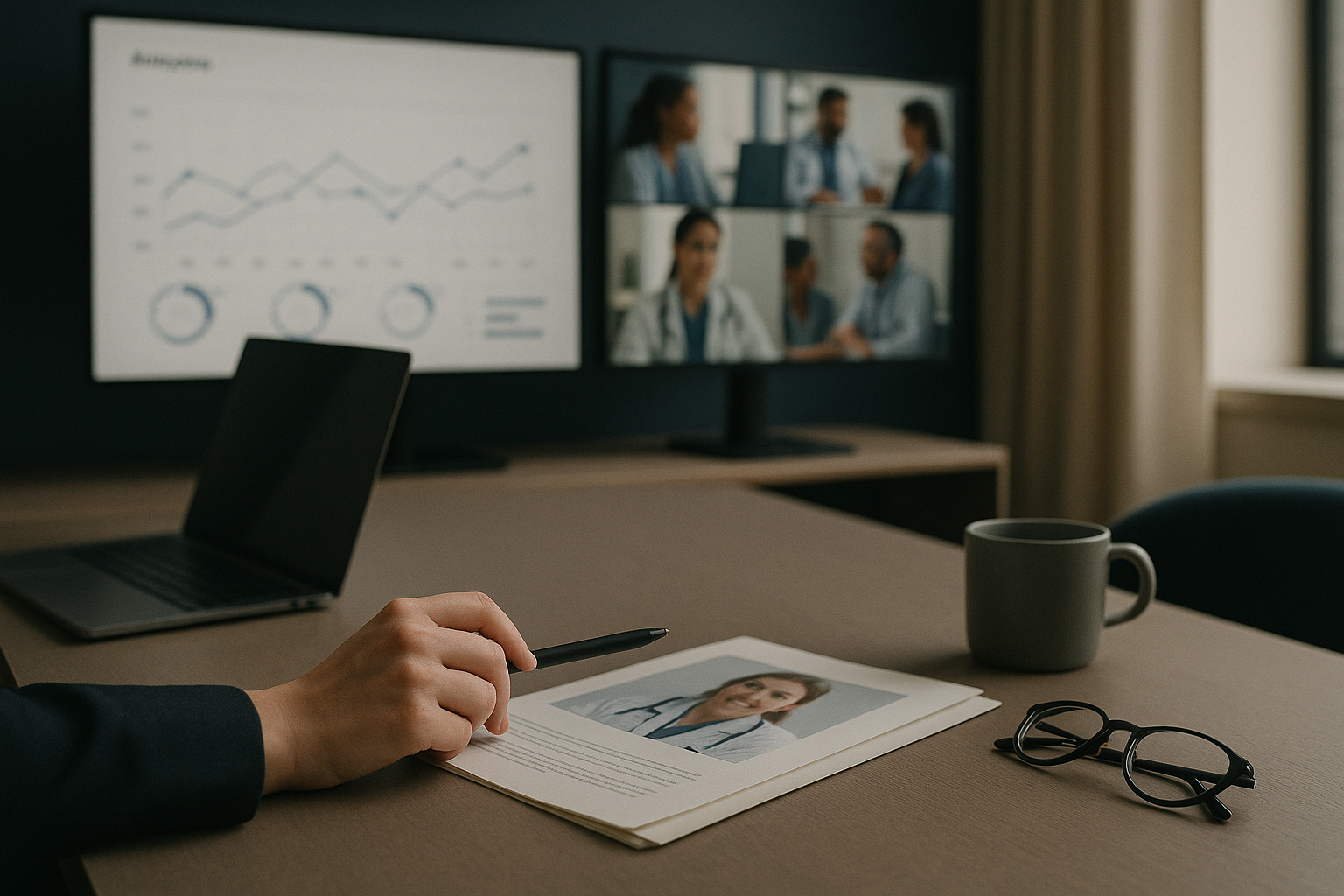 Hospital social media strategy increase followers healthcare in a modern digital marketing workspace.