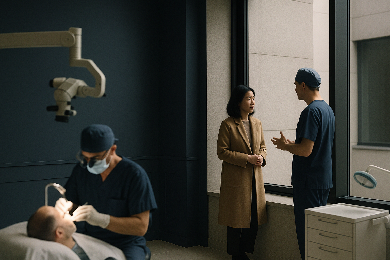 Hair transplant clinic showcasing how do hair transplants work with a surgeon performing the procedure.