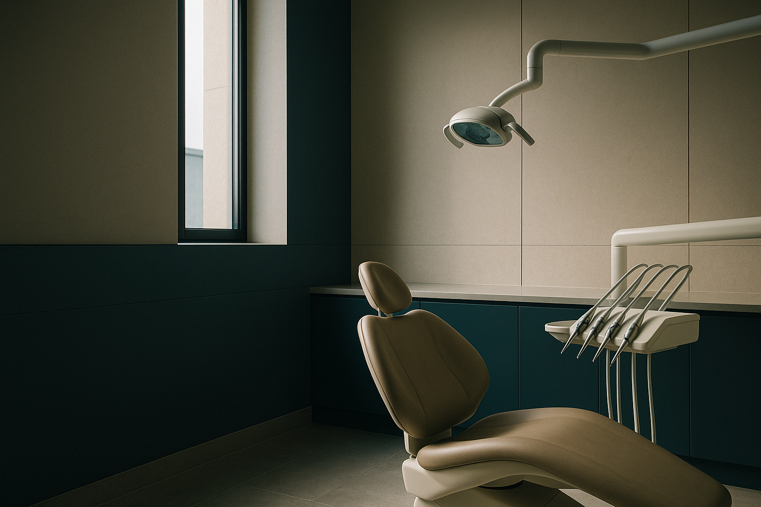 Modern dental clinic interior with a dental chair, emphasizing how much are veneers.
