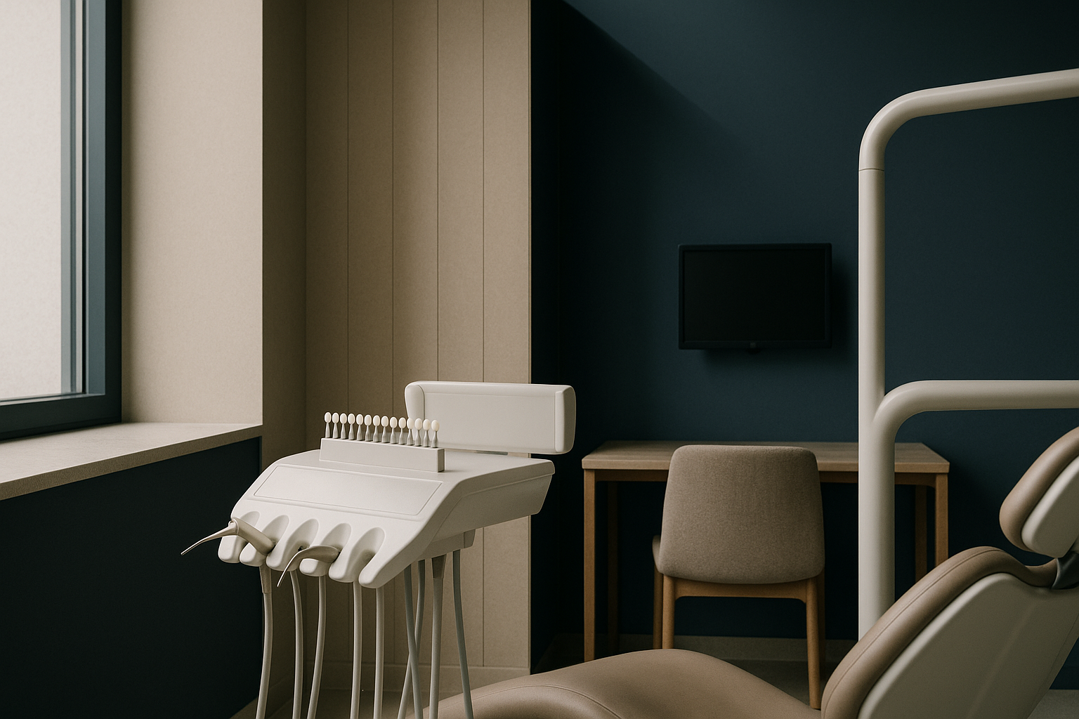 Dental clinic setting illustrating how much do veneers cost with dentist and patient consultation.