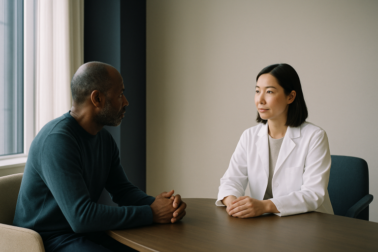 An international patient discussing IVF costs in England with a healthcare professional.